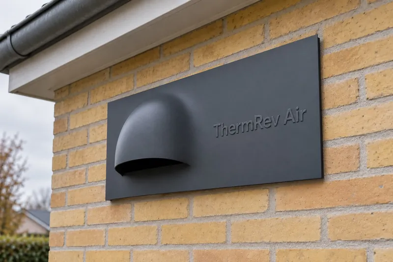 Facadeplade til ThermRev Air på en gul murstensfacade